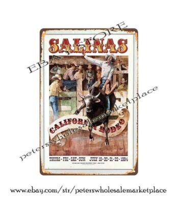 home decor items 1984 SALINAS CALIFORNIA RODEO COWBOYS HORSE metal tin sign
