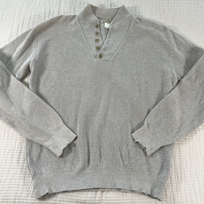 Vtg LL Bean Sweater Mens Large Long Oatmeal Henley Commando Fisherman Grandpa