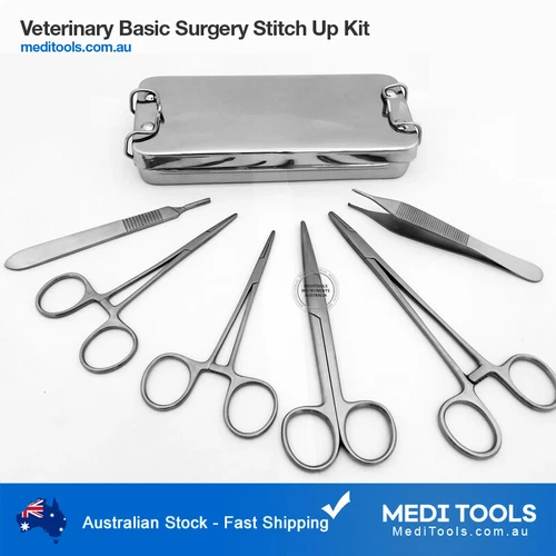 Veterinary Stitch Up Kit, Surgery, Suture Kit, Needle Holder, Forceps, Premium