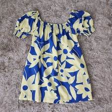Free People Mila Printed Mini Dress In Bright Blue Combo Womens Size Large