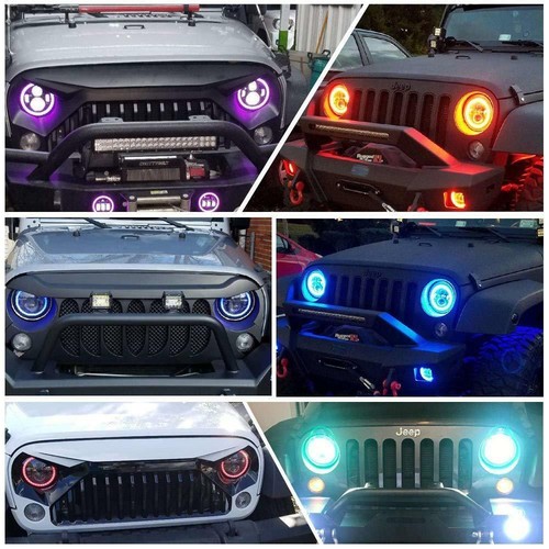 2x 7inch RGB LED Projector Headlights Halo Angel Eye Bluetooth APP for
