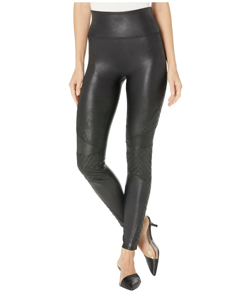 SPANX Women's Quilted Faux Leather Leggings, Very Black, S at   Women's Clothing store