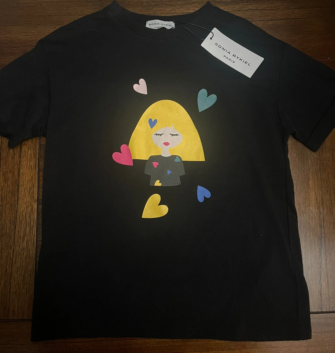 T-shirt Haut Fille Sonia Rykiel Taille 12 Ans - Manches 3/4, Paillettes Et Fleurs - Occasion Très Bon État