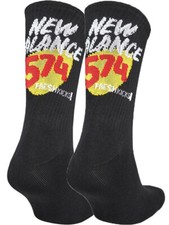 New Balance Socks 2 Pairs Crew Black Banner Logo Mens Size 7 to 8.5 LAS32562 New
