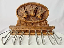 VTG ORNAWOOD USA 3 SCOTTISH TERRIER DOGS WALLMOUNT TIE BELT LEASH RACK 8 HOLDERS