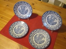 Vintage Broadhurst Blue & White Ironstone Set of Four (4) Plates