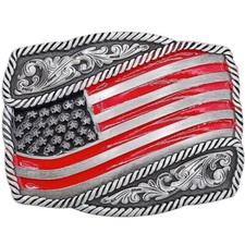 USA Flag Patriotic Belt Buckle American Floral Design Western Country Cowboy