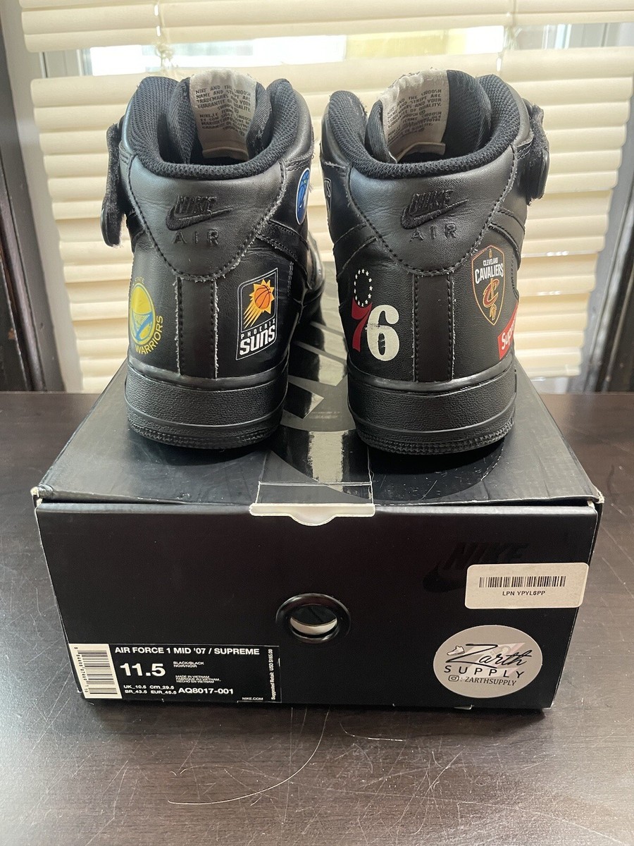 Nike Supreme x NBA x Air Force 1 07 Mid Black Size 11.5 Worn Nike Supreme x NBA x Air Force 1 07 Mid Black Size 11.5 Worn