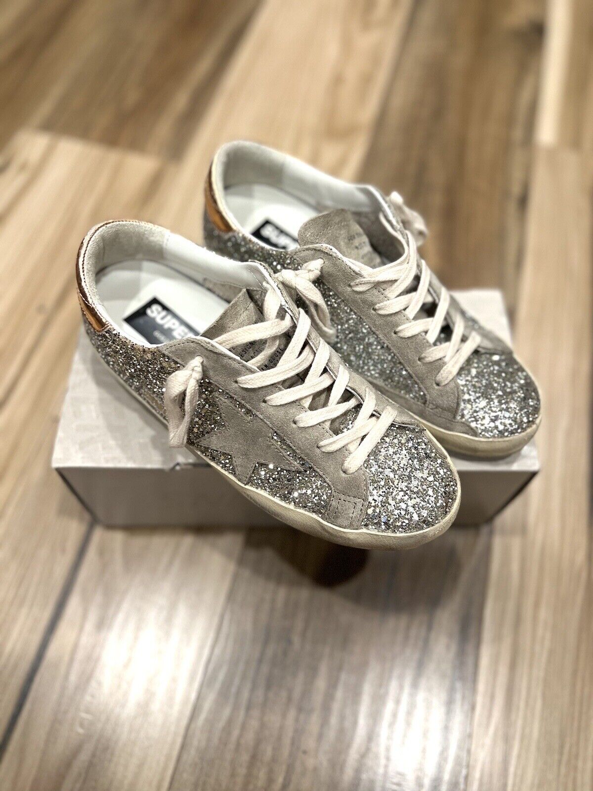 Golden Goose 39 Super-Star in silver glitter with ice-gray suede star | eBay