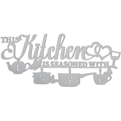 Metal Kitchen Wall Decor, This Kitchen is Seasoned with Love Word Name Sign H...