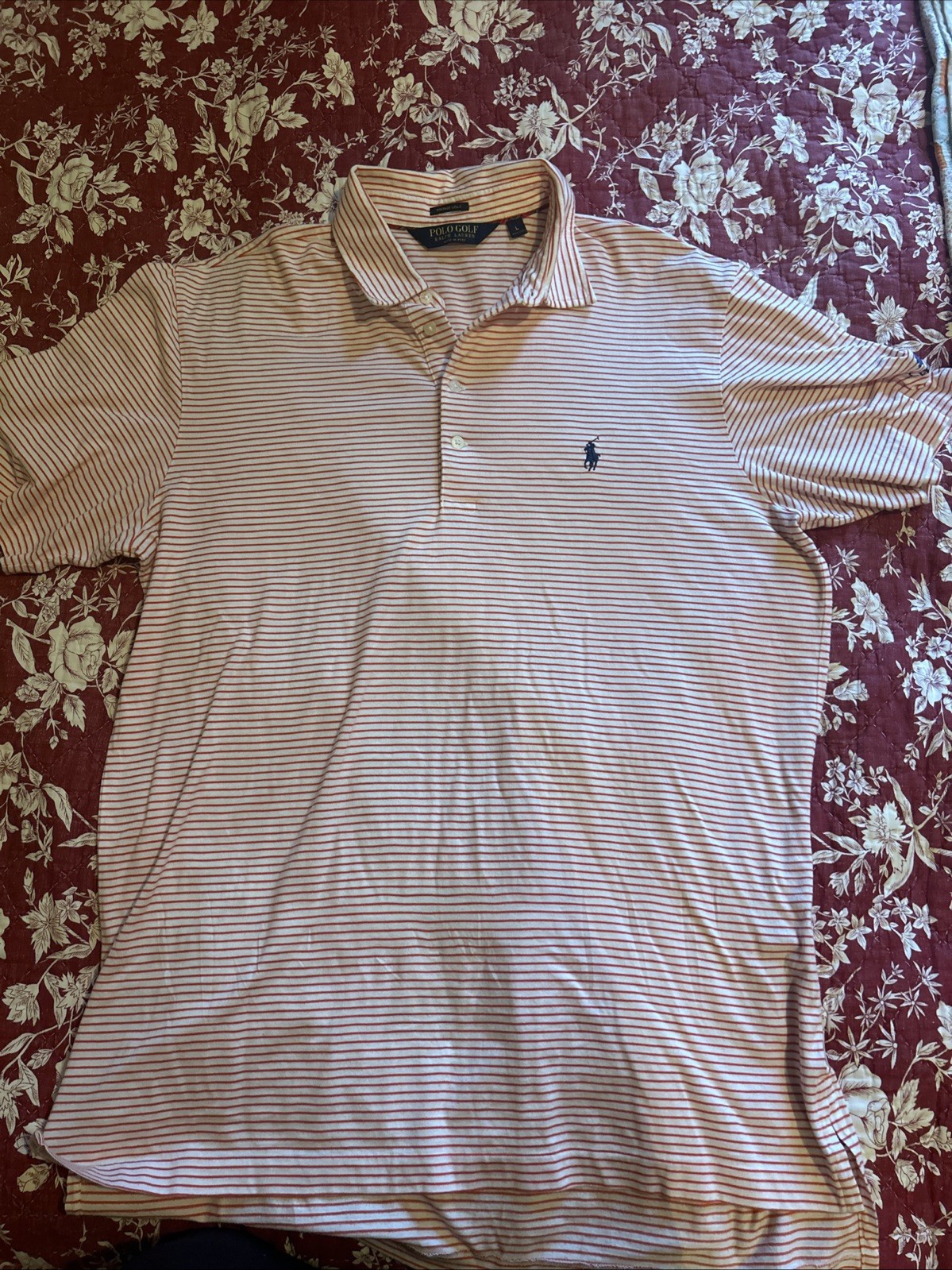 Polo Golf Ralph Lauren vintage lisle Orange And White With Woodland Logo Large