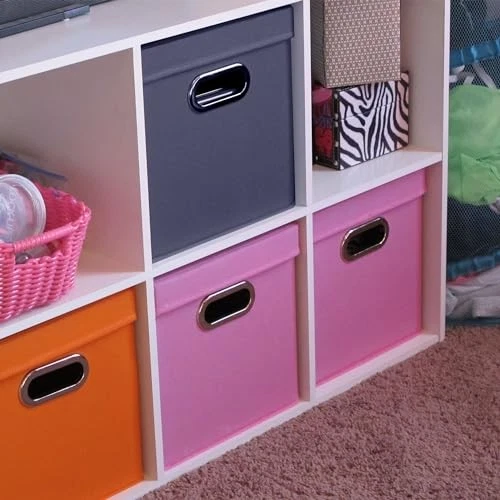 Juego de 2 cajas de almacenamiento de tela azul marino apilables con tapas y asas de ojal Foto 3 de 4