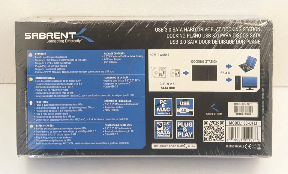 SABRENT USB 3.0 to SATA External Hard Drive Lay-Flat Docking Station (EC-DFLT) - Image 3 of 4