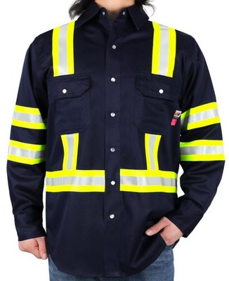 FR Shirt High Visibility Pearl Snaps7.5oz 100% Cotton CAT2 Flame Retardant Hi...