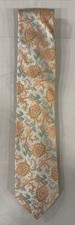 PAUL FREDRICK GREEN  BLUE FLORAL PAISLEY WOVEN 100 SILK NECK TIE