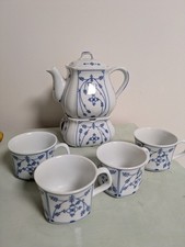 Strohblume Indischblau Muster Teekanne + Stövchen + 4 x Teetasse