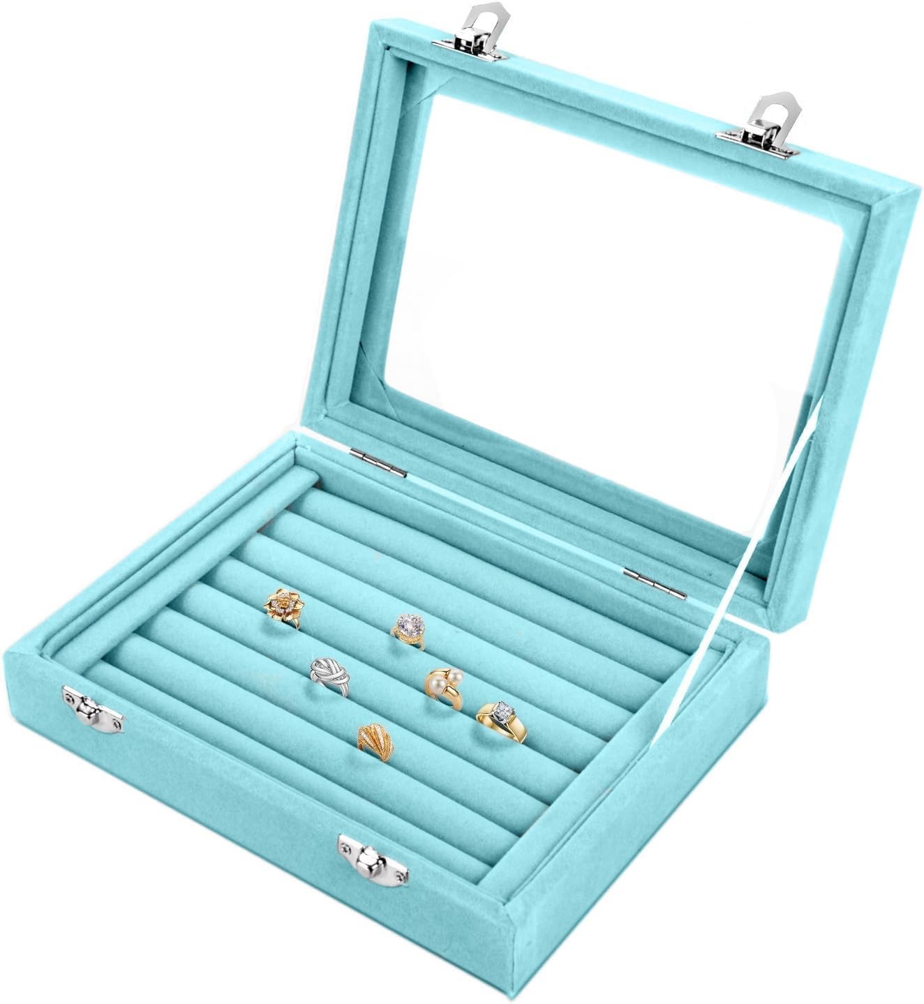 60 Slots Jewelry Ring Display Organizer Tray Holder Earrings Storage Boxes Case