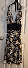 Tropical Leaf Print Halter Dress With Ruched Waist By Dressbarn Size 10