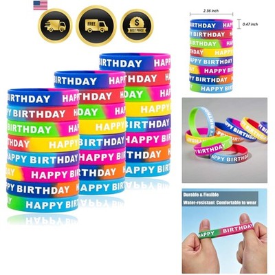 Happy Birthday Rubber Bracelets, Colored Silicone Stretch Wristbands for Birt...
