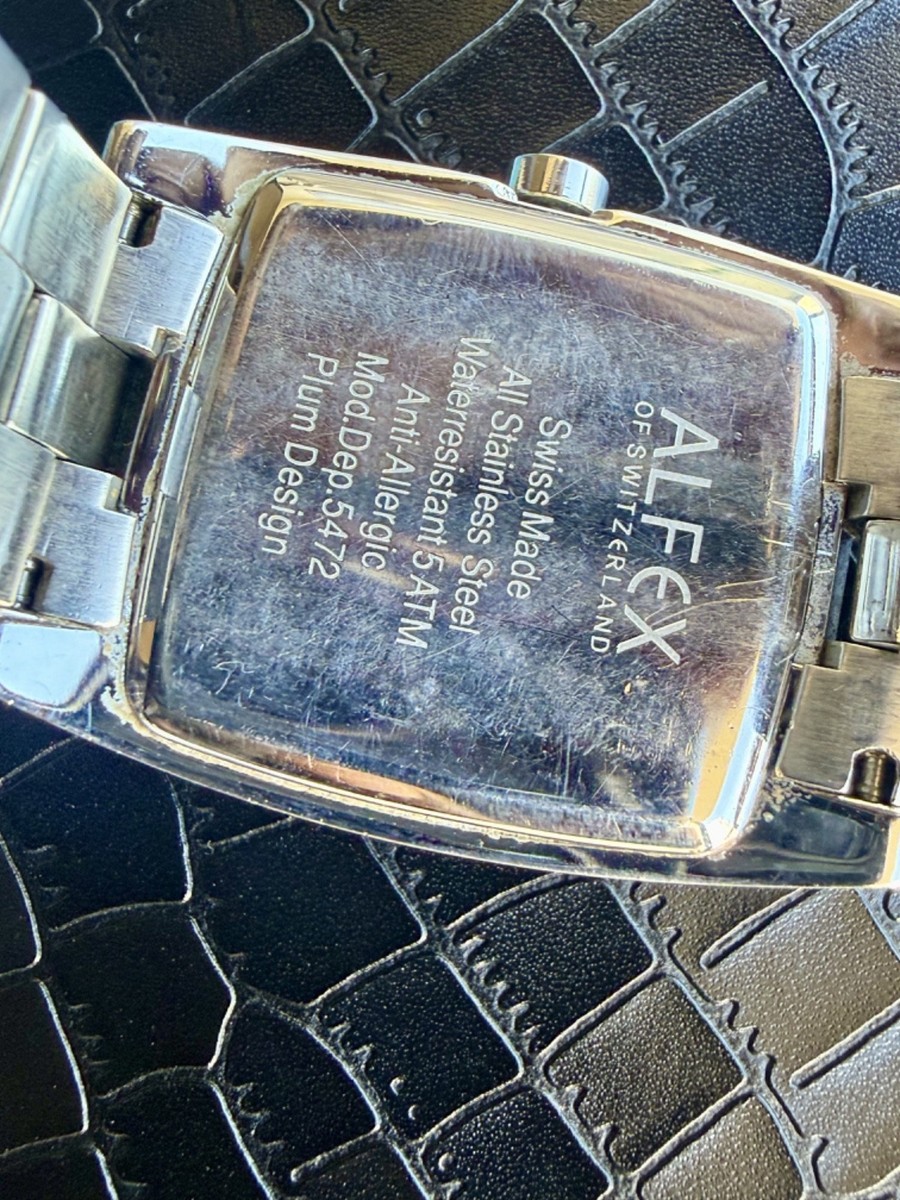 エーフィ Alfex stainless steel quartz MENS Swiss Made Made Watch Plum