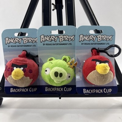Lot of 3 2012 Angry Birds Backpack Clip Plush Terence Red & King Pig New Tags