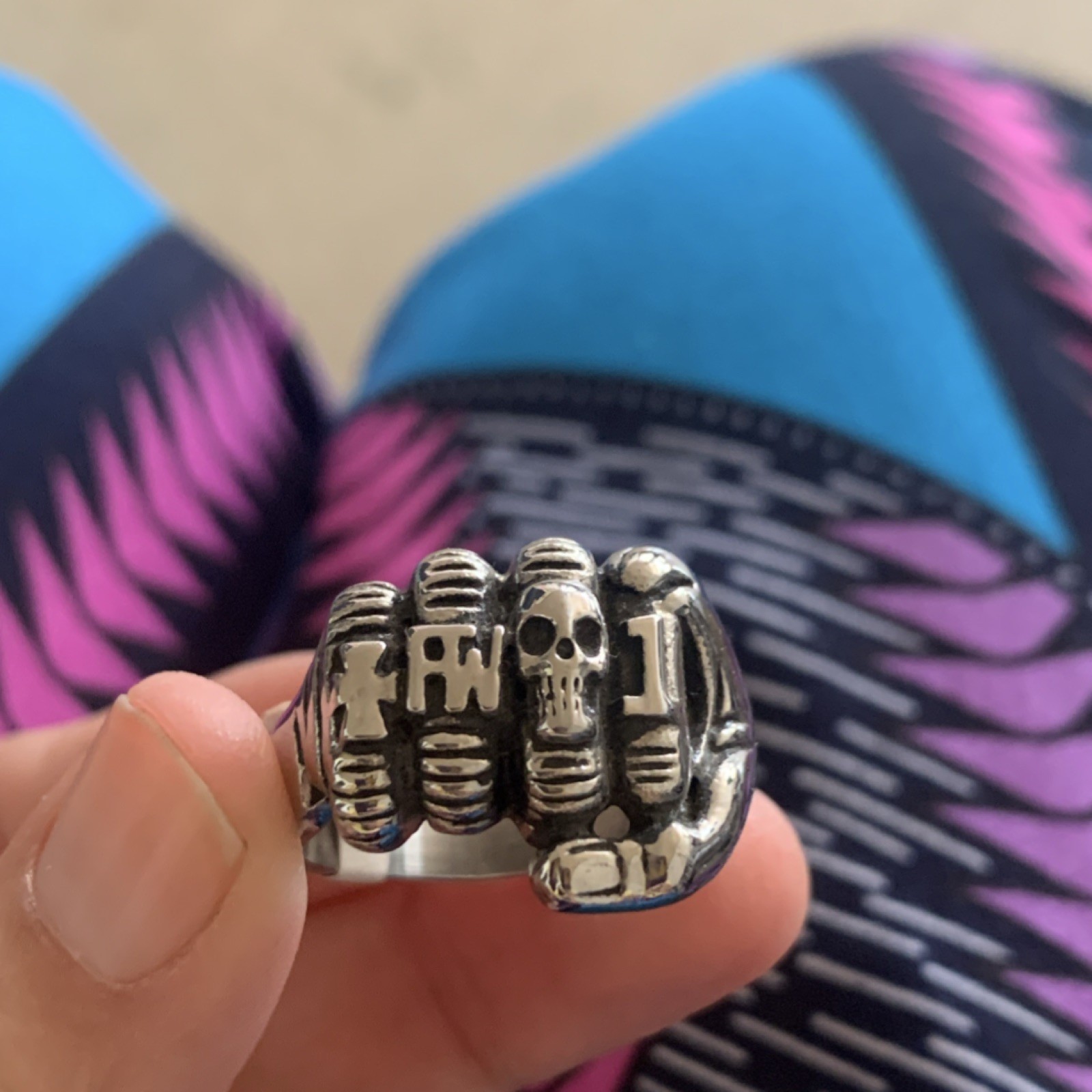 Silver Skeleton Skull Biker Statement Ring Gothic… - image 1