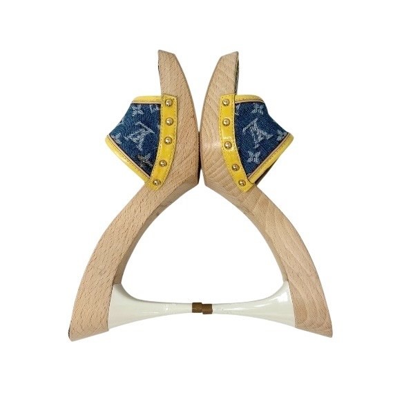 LOUIS VUITTON Vintage Logo Monogram Sandals Heels #36 Blue