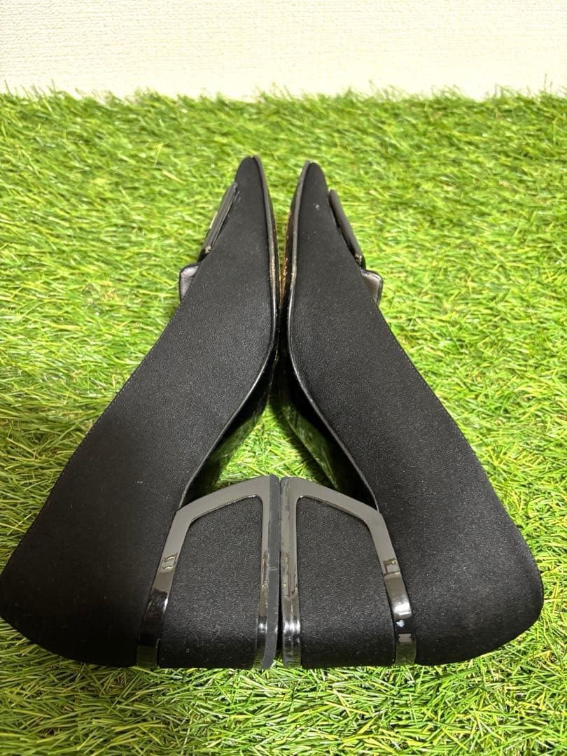 Auth Gucci Pumps Leather Satin Black Logo Plate Heel EU36.5 US6.5 UK3.5 thumbnail 7