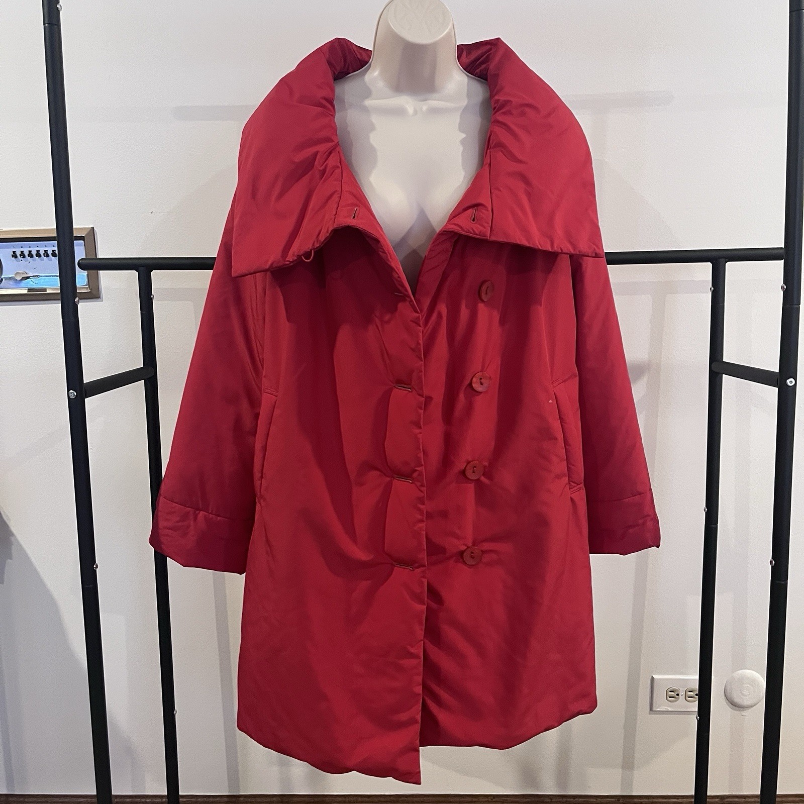 Ritva Falla Artsy Statement Long Button Down Red … - image 5