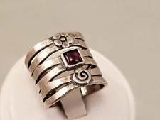 SILPADA WIDE  BAND  STERLING SILVER  GARNET RING R1048  SIZE  5.5