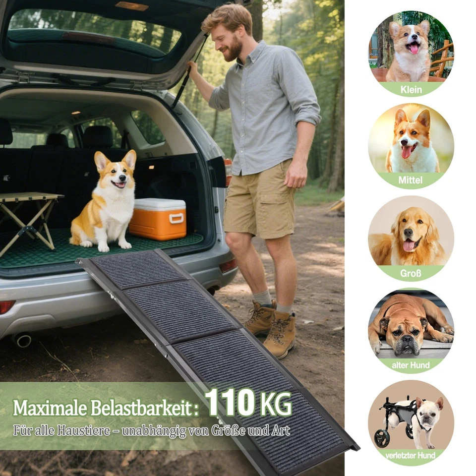 Klappbare Hunderampe Auto Hundetreppe 158cm|170cm|180cm Einstiegshilfe Alu 110kg - Bild 2 von 4