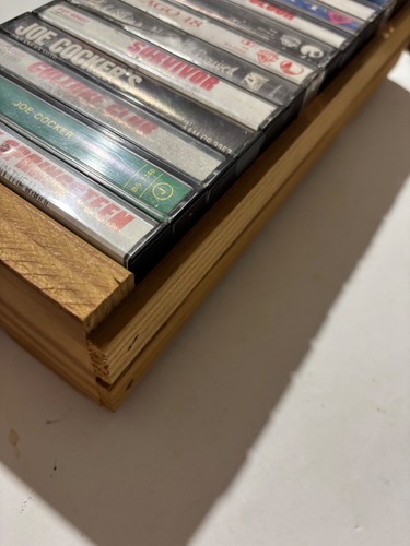 Wood 15 Cassette Tape Holder - Pine Storage Crate Unbranded W/ 15 Cassettes - Picture 5 of 9