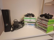 Official Black Xbox 360 Slim Console with 2 Controllers, 22 Games and All Cables
