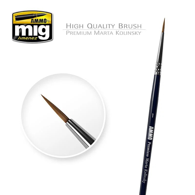 Ammo MIG 8602 - 1/0 Premium Marta Kolinsky Round Brush - New