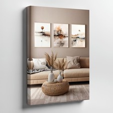 Set Of 3 Abstract Minimalist Neutral Toned Canvas Wall Art For Modern Living