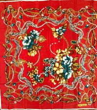 GEMS Pearls Belts CHAINS Flowers PIERRE CARDIN 100 Silk SCARF 34x34" Italy