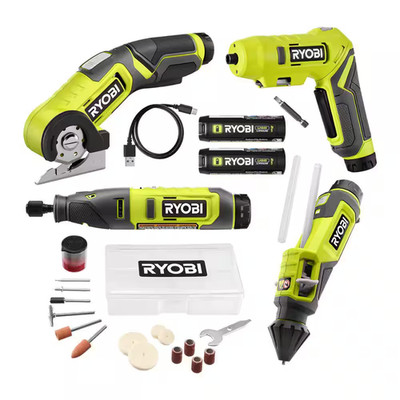 USB Lithium 4-Tool Combo Kit with Screwdriver, Glue Pen, Rotary Tool, Power Cutt