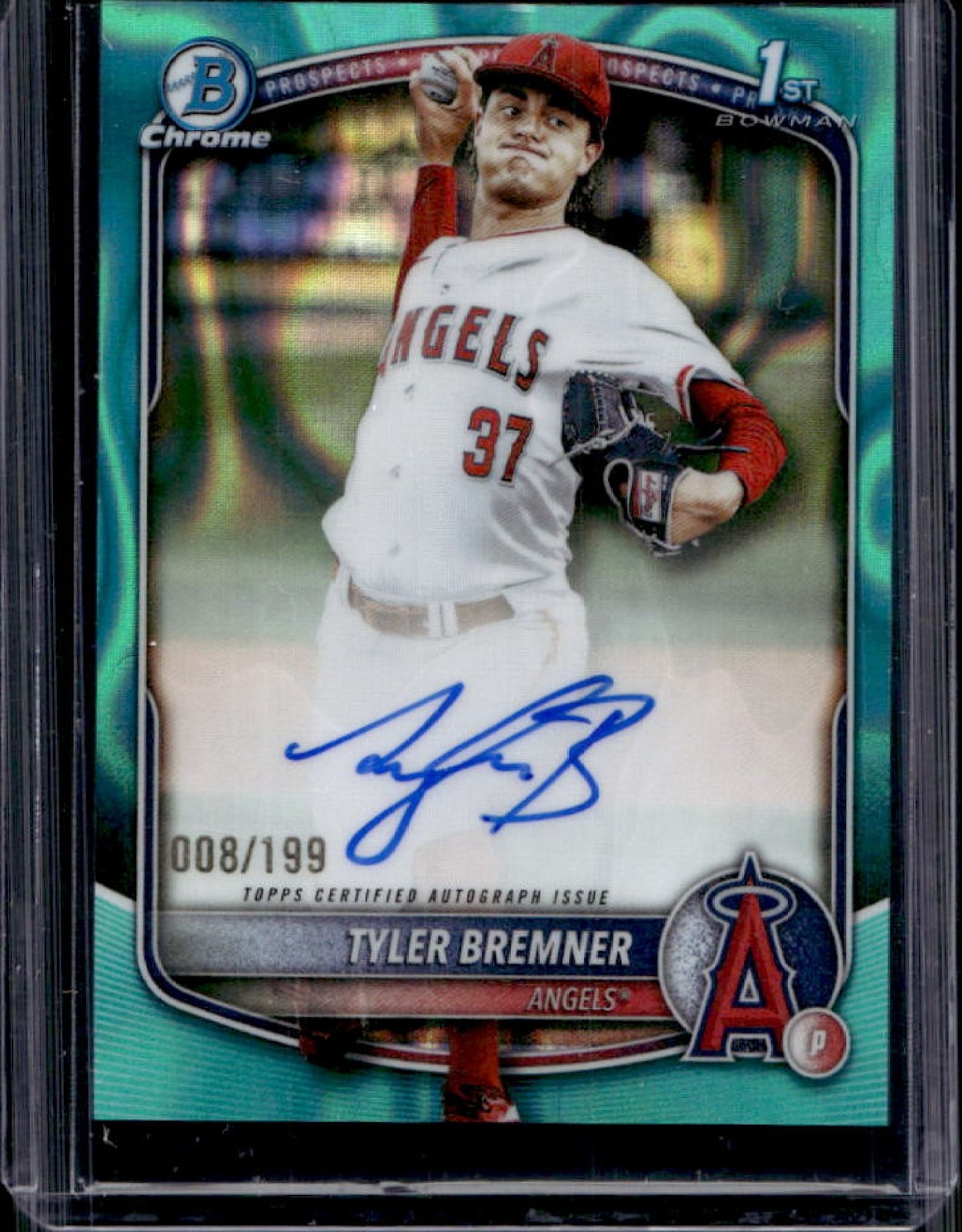 2025 Bowman Draft Tyler Bremner Chrome Auto Aqua Lava Refractor 1st #/199 Angels