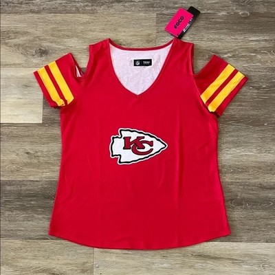 NWT NFL FOCO Kansas City Chiefs Women s Cold Shoulder Shirt Top Red Size L
