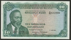 1972 KENYA 10 SHILLING NOTE UNC