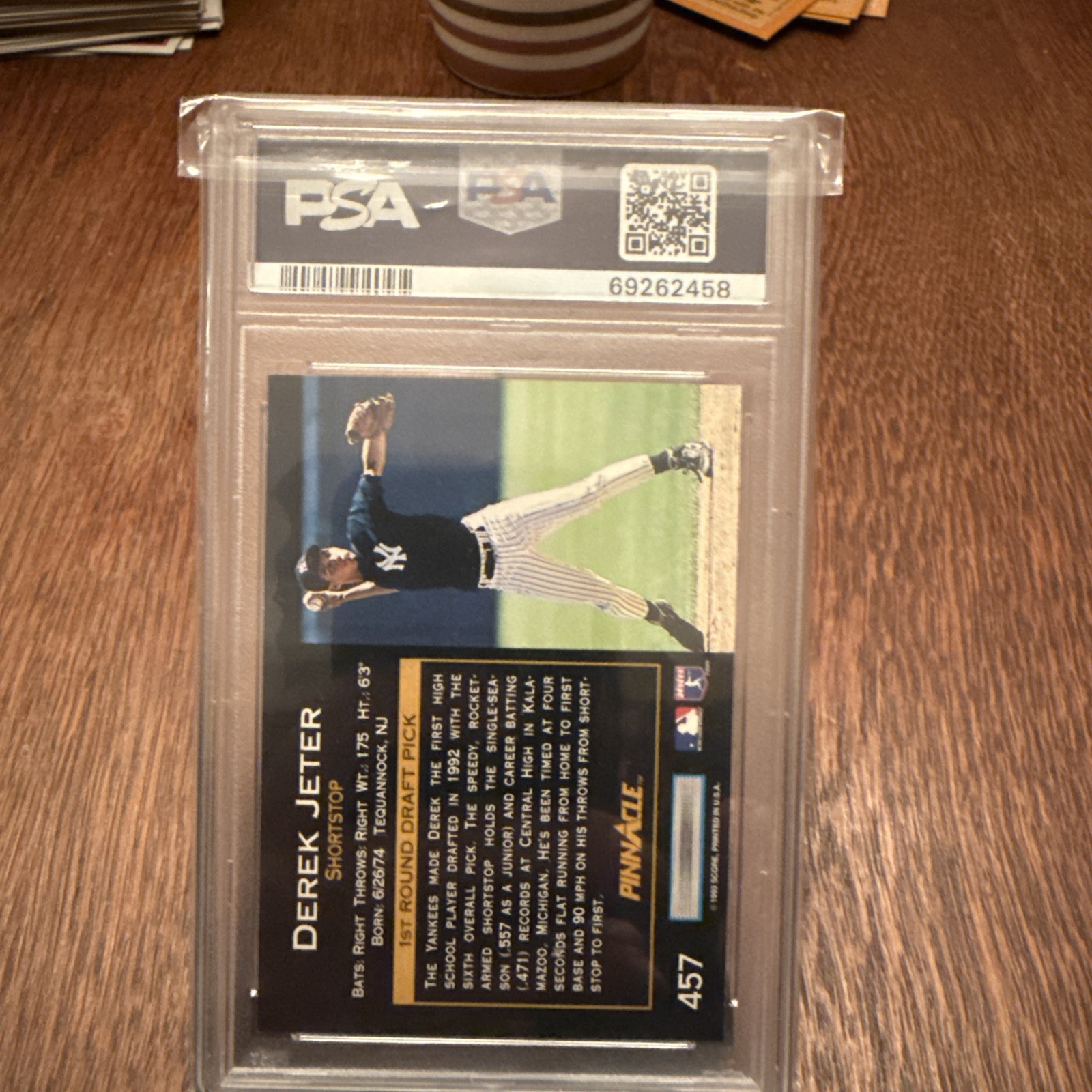 1993 PINNACLE #457 DEREK JETER YANKEES PSA 8 BASEBALL NY YANKEES view 5