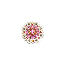 1 1/2" Flower Concho with Dark Pink and Red Rhinestones and screw back.