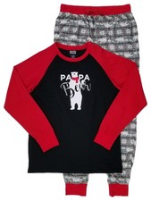 Mens 2-Piece Black Gray Fair Isle Papa Bear Christmas Sleepwear Pajama Set M
