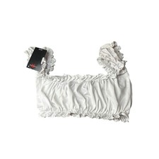 NWT White Ruched Ruffle Crop Top Puff Sleeve Coquette Cottagecore Y2K Size S/M