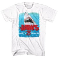 Jaws Bite Kurzarm T-Shirt Herren Regular Cotton Crew Neck Print Weiß