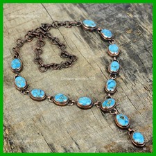Copper Blue Turquoise Necklace Electroformed Copper Adjustable Chain Gemstone Je