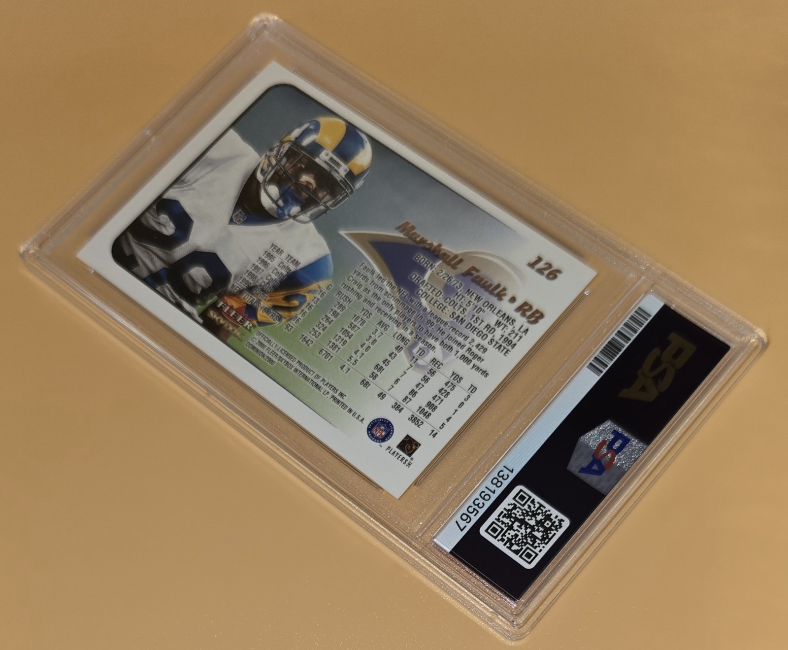 Marshall Faulk PSA 10 Low Pop 2000 Skybox Dominion #126 St. Louis Rams NFL Card view 12