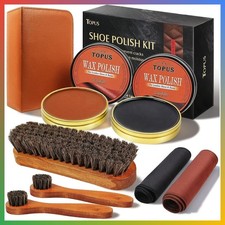 8 Piece Leather Shoe Polish Shine Kit Brown Black Brush Cloths Bag