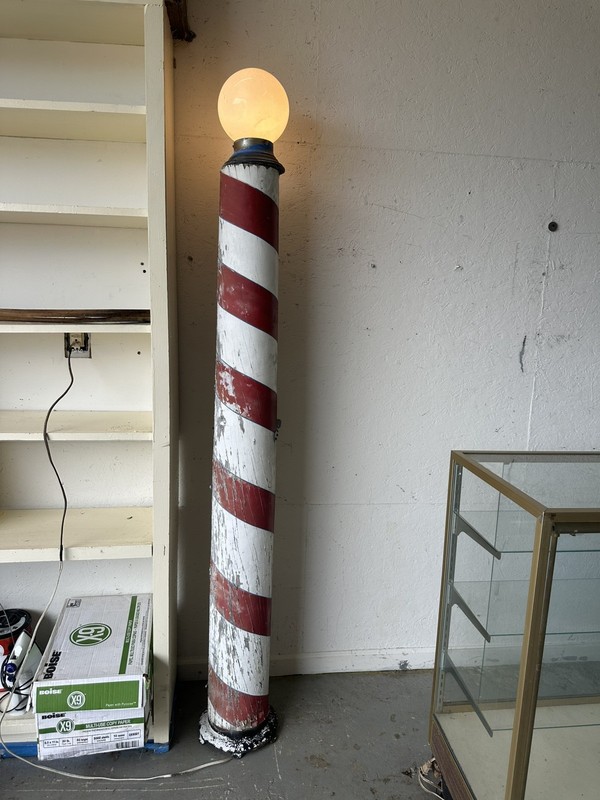 ANTIQUE SOLID WOOD BARBER POLE SIGN Trade Vintage Painted Folk Art Americana 80”
