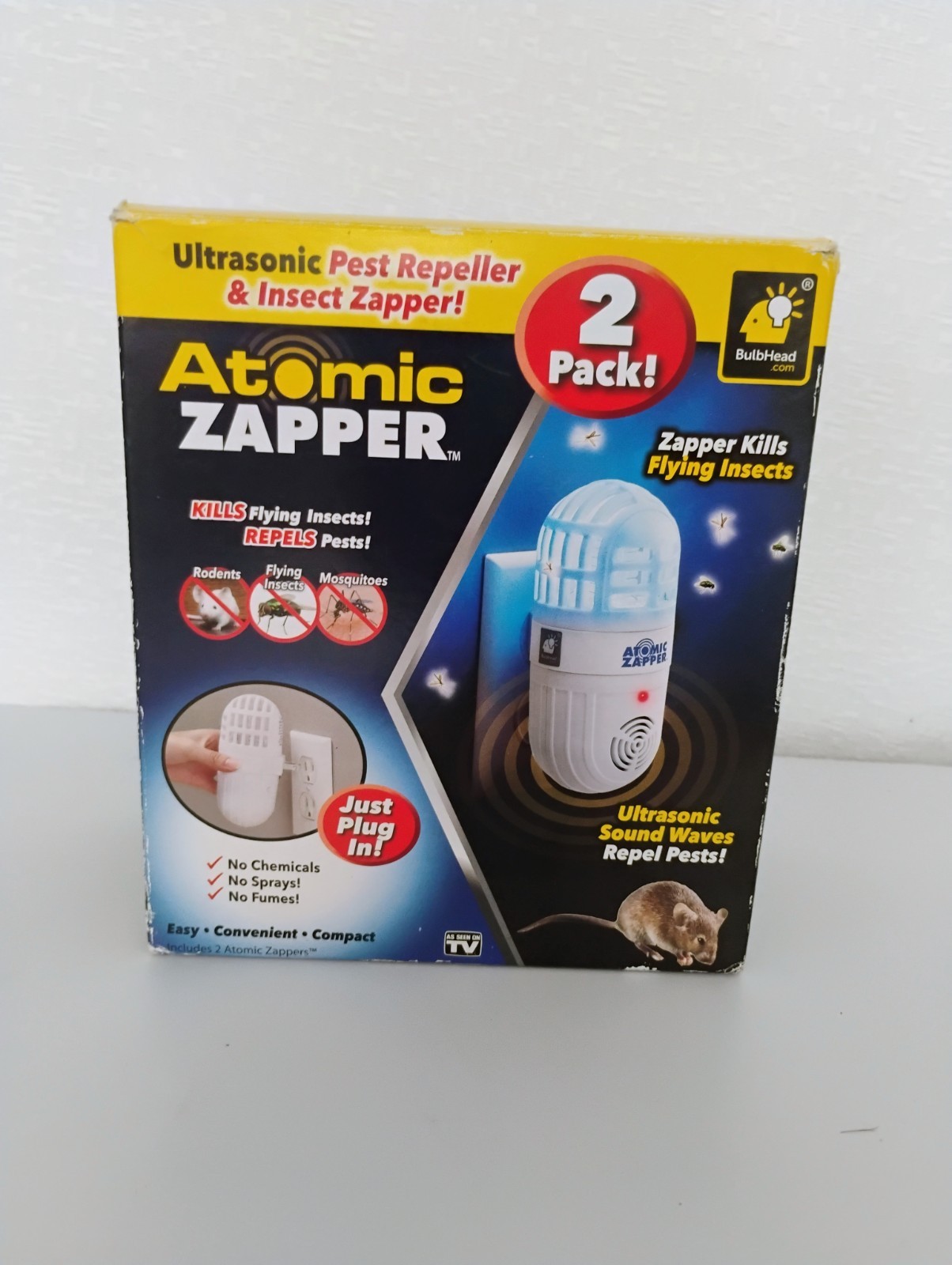 2 Pack Atomic Zapper 2-in-1 Ultrasonic Pest Repeller & Bug Z